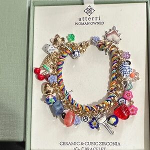 Atterri ceramic and CZ charm bracelet 8“ x 1“